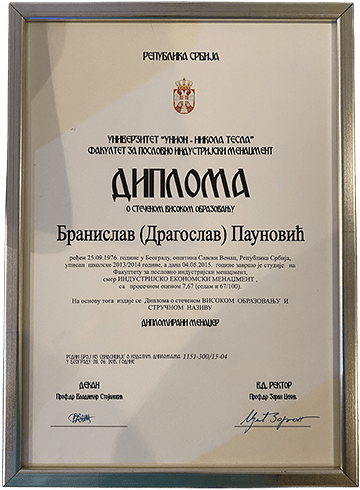 Diploma Diplomirani Menadzer Branislav (NoOneNeo) Paunovic