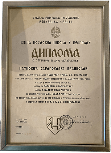 Diploma Inzenjer informatike Branislav (NoOneNeo) Paunovic